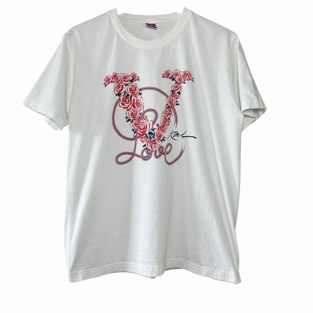 No Problems Mens Graphic‎ Tee Floral V Love Rose Print White L Unisex Streetwear